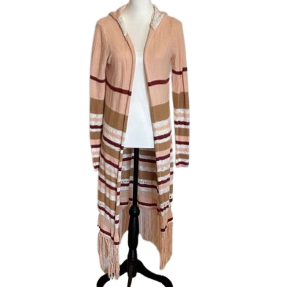 Forever 21 Duster Cardigan Sweater Hood Fringe Boho Size Sm Layer Transitional